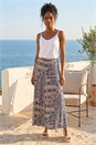 Navy Abstract Print Midi Skirt, Image 1 of 4