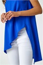 Royal Blue Sleeveless Asymmetric Satin Split Tunic Top, Image 4 of 5