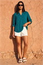 Teal Leaf Print Button Detail Shirt, Image 1 of 4