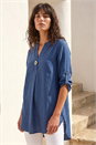 Denim Horn Button Detail Longline Top, Image 1 of 4