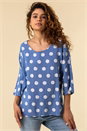 Denim 3/4 Sleeve Spot Print Tunic Top, Image 1 of 4
