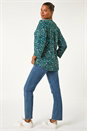 Teal Abstract Linear Print Shirt, Image 3 of 5