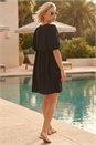 Black Ring Detail V-Neck Gathered Dress, Image 3 of 4
