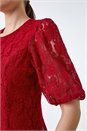 Red Cotton Blend Lace Bell Sleeve Dress, Image 5 of 5