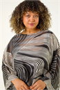 Black Curve Mono Wave Print Woven Top, Image 4 of 5