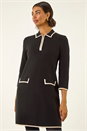 Black Contrast Zip Collared Knit Dress, Image 2 of 5