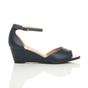 Navy Blue AJVANI Navy Blue Mid Wedge Heel Ankle Strap Sandals, Image 2 of 6