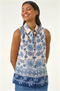 Blue Border Print Collared Blouse, Image 4 of 5
