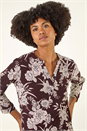 Burgundy Floral Puff Print Stretch Shirt, Image 4 of 5