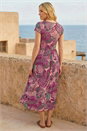 Magenta Paisley Print Short Sleeve Midi Dress, Image 2 of 4