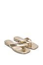 Gold XY LONDON Gold 'Rio' Thong Strap Slip On Flip Flop Square Toe Slide, Image 4 of 5