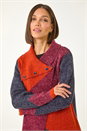 Red Colour Block Button Collar Knit Cardigan, Image 1 of 5