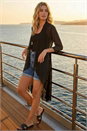 Black 3/4 Sleeve Mesh Longline Kimono, Image 7 of 7