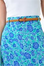 Green Floral Print Belted A line Maxi Skirt, Image 5 of 5