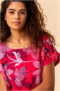 Red Floral Print Cap Sleeve Top, Image 4 of 4