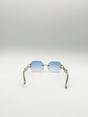 Blue Rimless Oval Geometric Sunglasses, Image 6 of 6