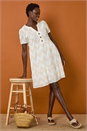 Cream  Zig-Zag Embroidered Cotton Tunic Dress, Image 6 of 7
