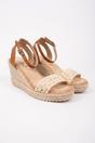 Beige Pearl Crochet Strap Espadrille Wedge Sandals, Image 2 of 5