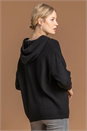 Black Ribbed Knit Drawcord Hoodie, Image 1 of 4