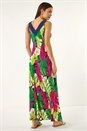 Green Leaf Print Contrast Band Maxi Dress, Image 3 of 5