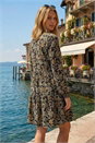 Green Floral Print Button Stretch Dress, Image 3 of 4