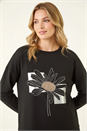 Black Floral Print Stretch Top, Image 2 of 4