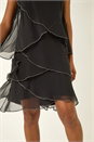 Black Sequin Trim Tiered Halterneck Dress, Image 5 of 5