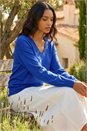 Royal Blue Plain Stretch V-Neck Longline Jumper, Image 2 of 4