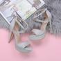 Grey AJVANI Grey High Heel Crossed Straps Platform Sandals, Image 4 of 6