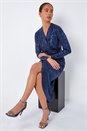 Midnight Blue Petite Sequin Wrap Midi Dress, Image 1 of 5