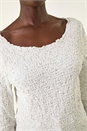 Ivory  Textured Bubble Crepe Lettuce Edge Top, Image 5 of 5