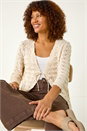 Beige Tie Front Pointelle Knit Cardigan, Image 1 of 5