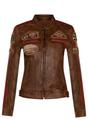 Tan Biker Racing Badges Leather Jacket, Image 1 of 5