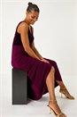 Wine Velvet Twist Front Maxi Stretch Dress, Image 1 of 5