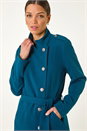 Teal Funnel Neck Buttoned Coat, Image 4 of 5