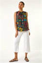 Black Holiday Print Vest Top, Image 2 of 5