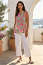 Rose Tropical Leaf Print Pintuck Top, Image 2 of 4