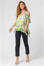 Lime Linear Floral Print Cold Shoulder Top, Image 3 of 4