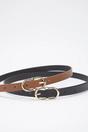 Multi Double Pack Gold Oval Buckle Slim Faux Leather Belt, Image 1 of 3