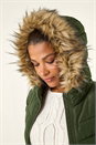 Khaki Faux Fur Hooded Quilt Coat, Image 4 of 5