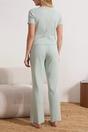 Mint Button Through Round Neck Short Sleeve Cotton Ribbed Pyjama Set, Image 2 of 3