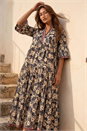 Brown Floral Print Border Maxi Dress, Image 2 of 4