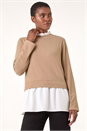 Camel  Frill Neck Contrast Jersey Top, Image 1 of 5