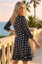 Black Leaf Print Wrap Stretch Dress, Image 3 of 4