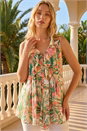 Orange Leaf Print Ruffle Front Buttoned Blouse, Image 1 of 4