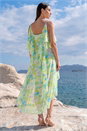 Lime Abstract Chiffon Ruffle Detail Midi Dress, Image 3 of 4
