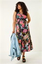 Black Curve Twist Front Floral Stretch Maxi Dress, Image 1 of 5
