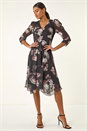 Black Floral Print Hanky Hem Dress, Image 2 of 5