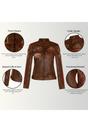 Tan Biker Racing Badges Leather Jacket, Image 3 of 5