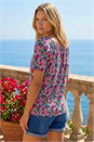 PINK Floral Gathered V-Neck Stretch Top, Image 3 of 4
